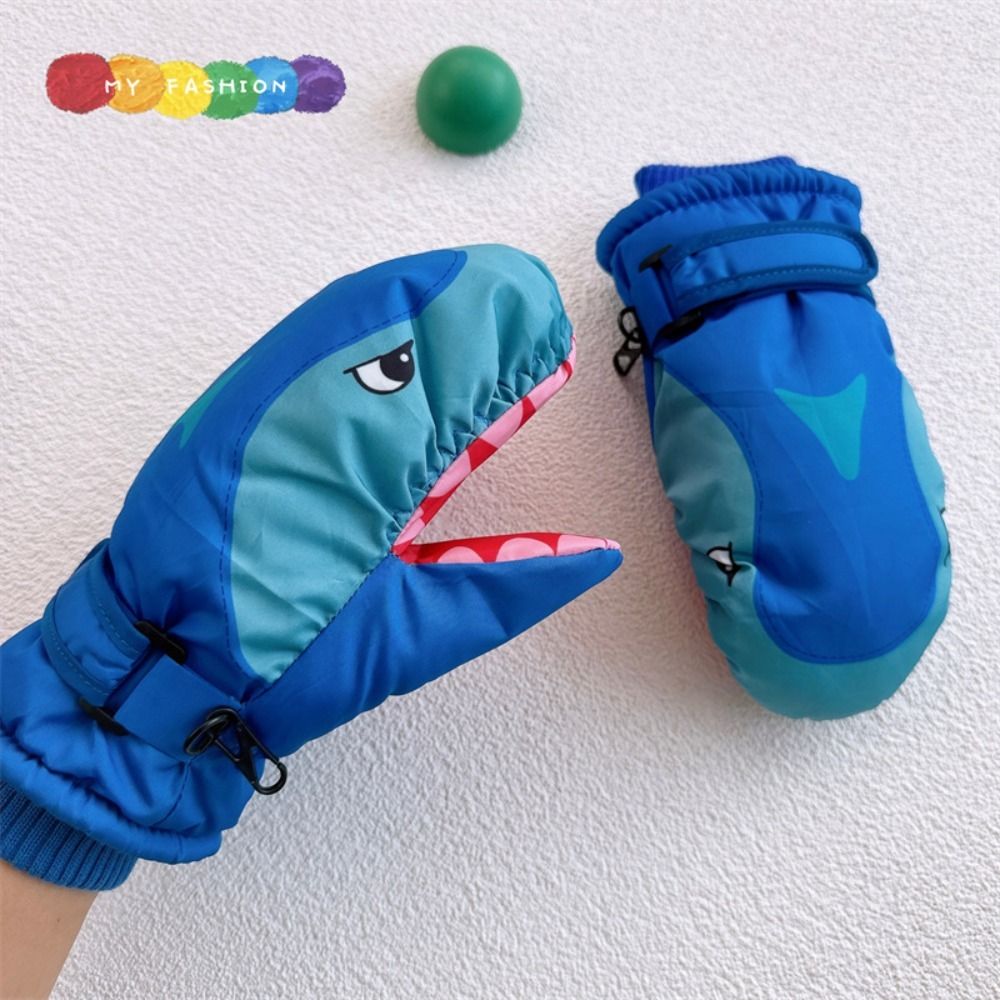 Outdoor Sport Gloves - Cartoon Children Ski Gloves Shark Pattern